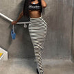 High-waisted Black And White Striped Straight Long Pencil Skirt
