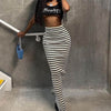 High-waisted Black And White Striped Straight Long Pencil Skirt