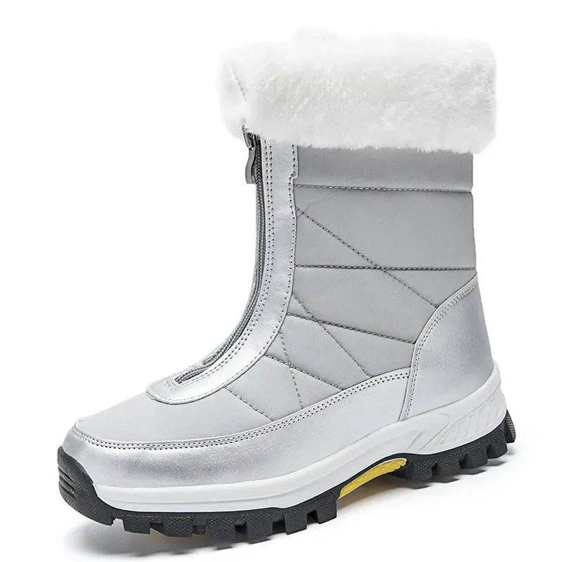 Winter Waterproof Snow Boots Women's Mid-calf Front Zipper
