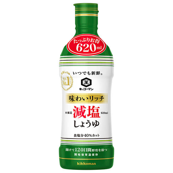 キッコーマン いつでも新鮮 味わいリッチ減塩しょうゆ 620ml×12本入
