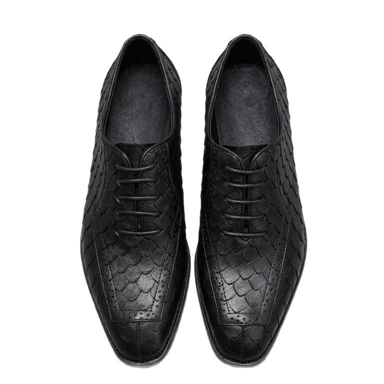Men's Dragon Scale Pattern Formal Leather Derby Shoes | British Style