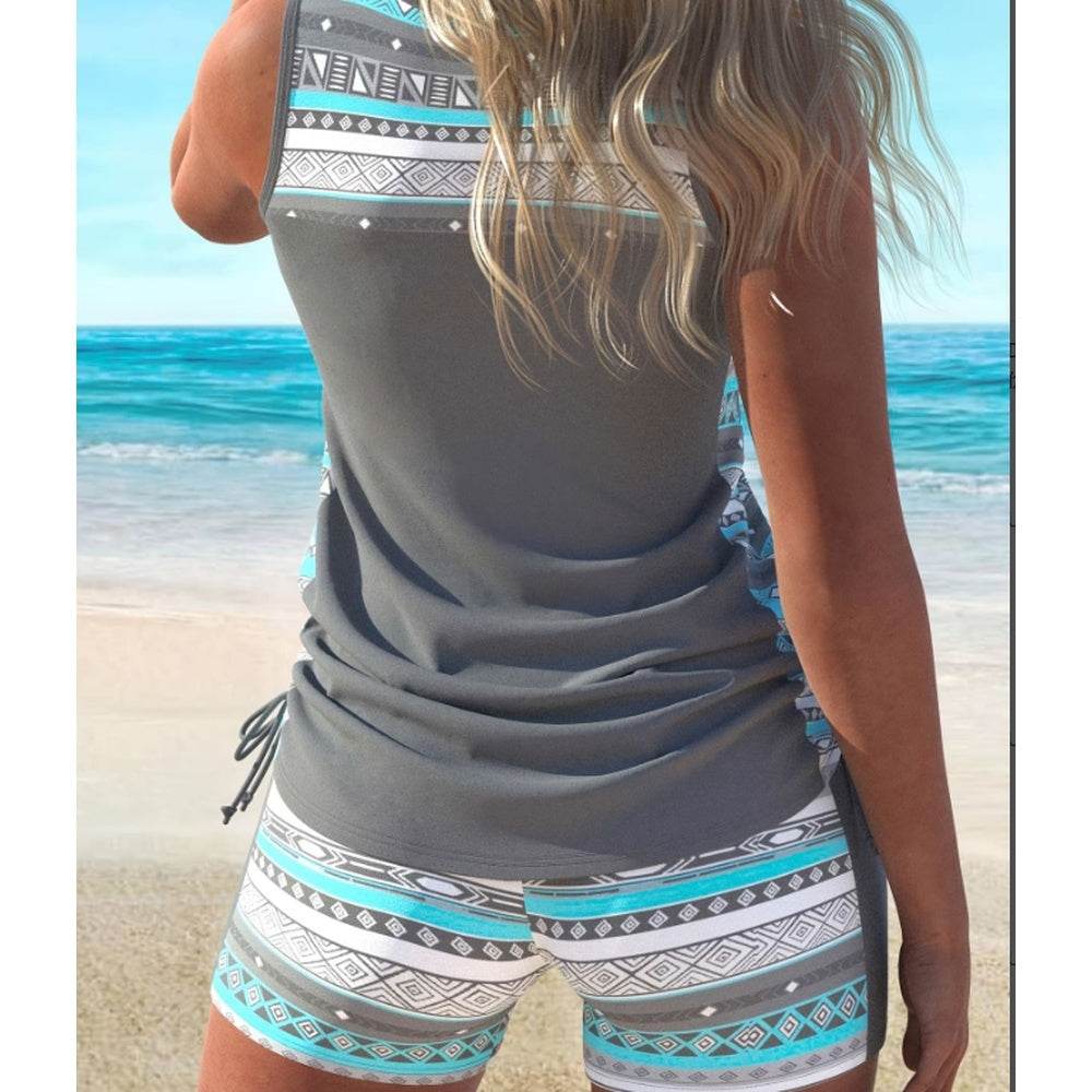 Women's Split Large Sport Conservative Style Wide Shoulder Strap Tankini Swimsuit Set