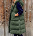 Pure Color Hooded Long Cotton Quilted Puffer Vest Casual