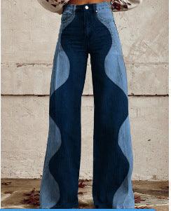 Women's Graphic Print Wide Leg Distressed Denim Pants – Plus Size Straight Leg Casual Jeans