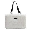 Women's Winter Plush Floral Shoulder Bag – Large Tote Handbag (White & Decor)