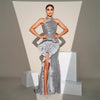 Exquisite Sleeveless Halter neck Banquet Slit  Sequined Cocktail Party Dress