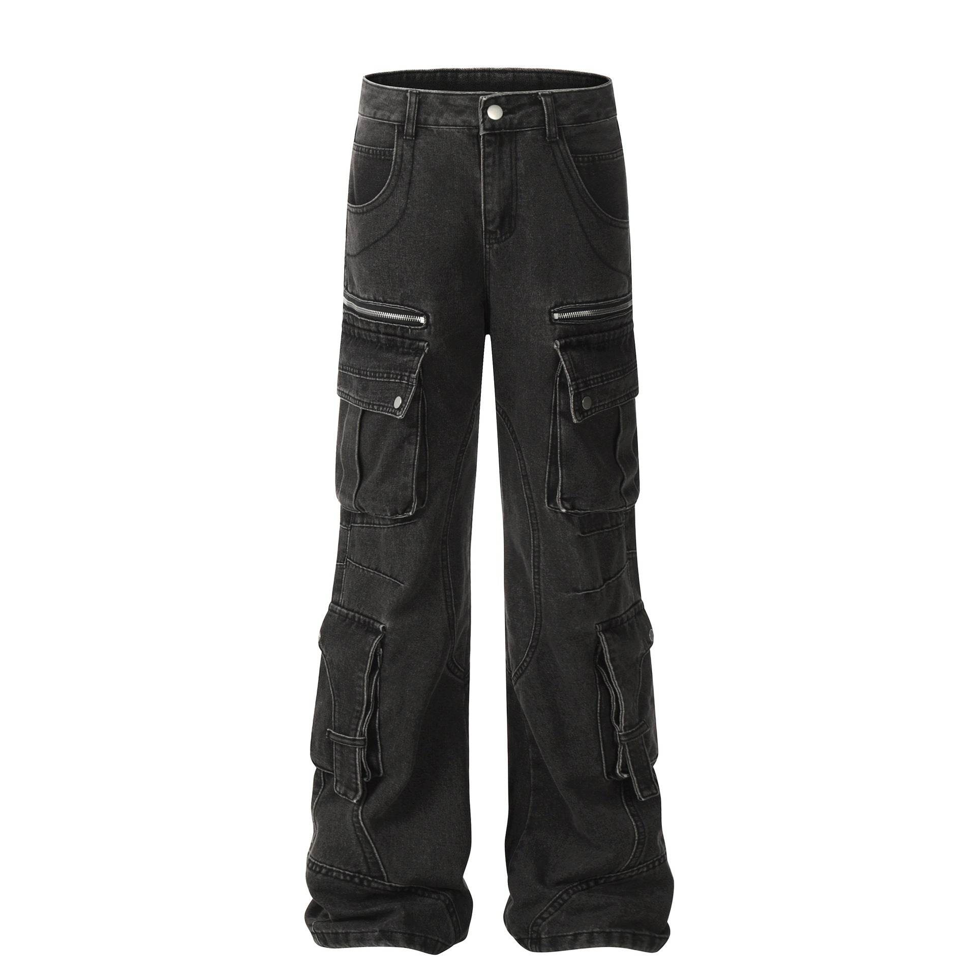 Solid Color Casual Multi-pocket Denim Jean Cargo Pants women