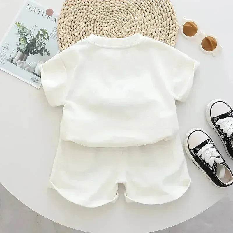 Baby Boy Three-dimensional Printing Fashionable Two piece Short sleeve polo shirt and Short