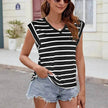 Fashion Stripe Print V-neck Short-sleeved T-Shirt Summer Loose Casual top for Women
