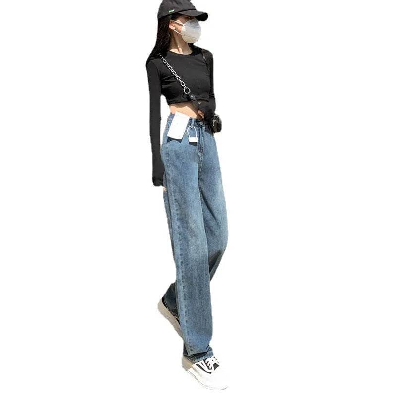Wide Leg Jeans – High Waist Retro Blue Cotton Pants