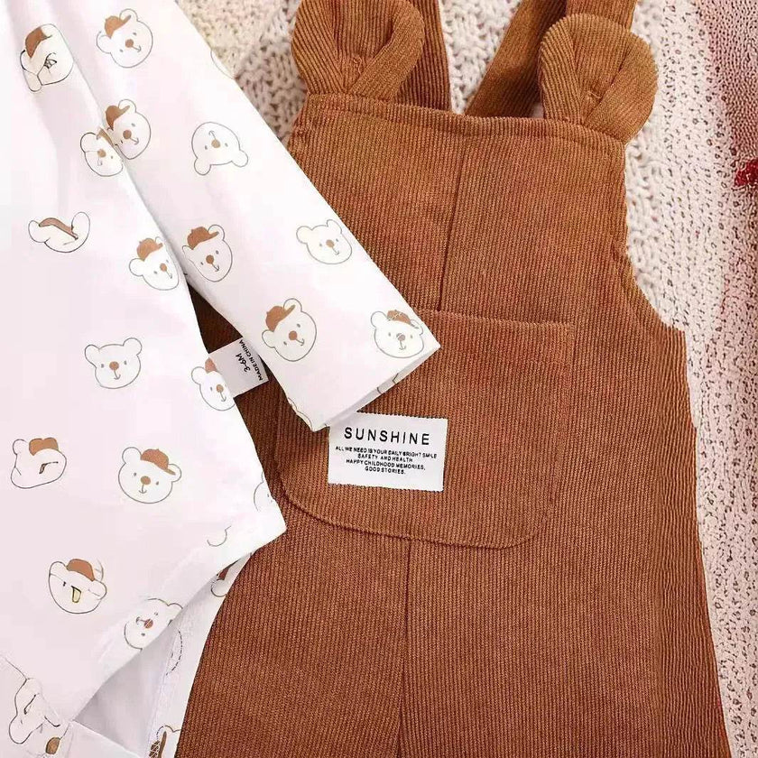 Cute Baby Bear Printed Romper Overalls Suit for baby girl