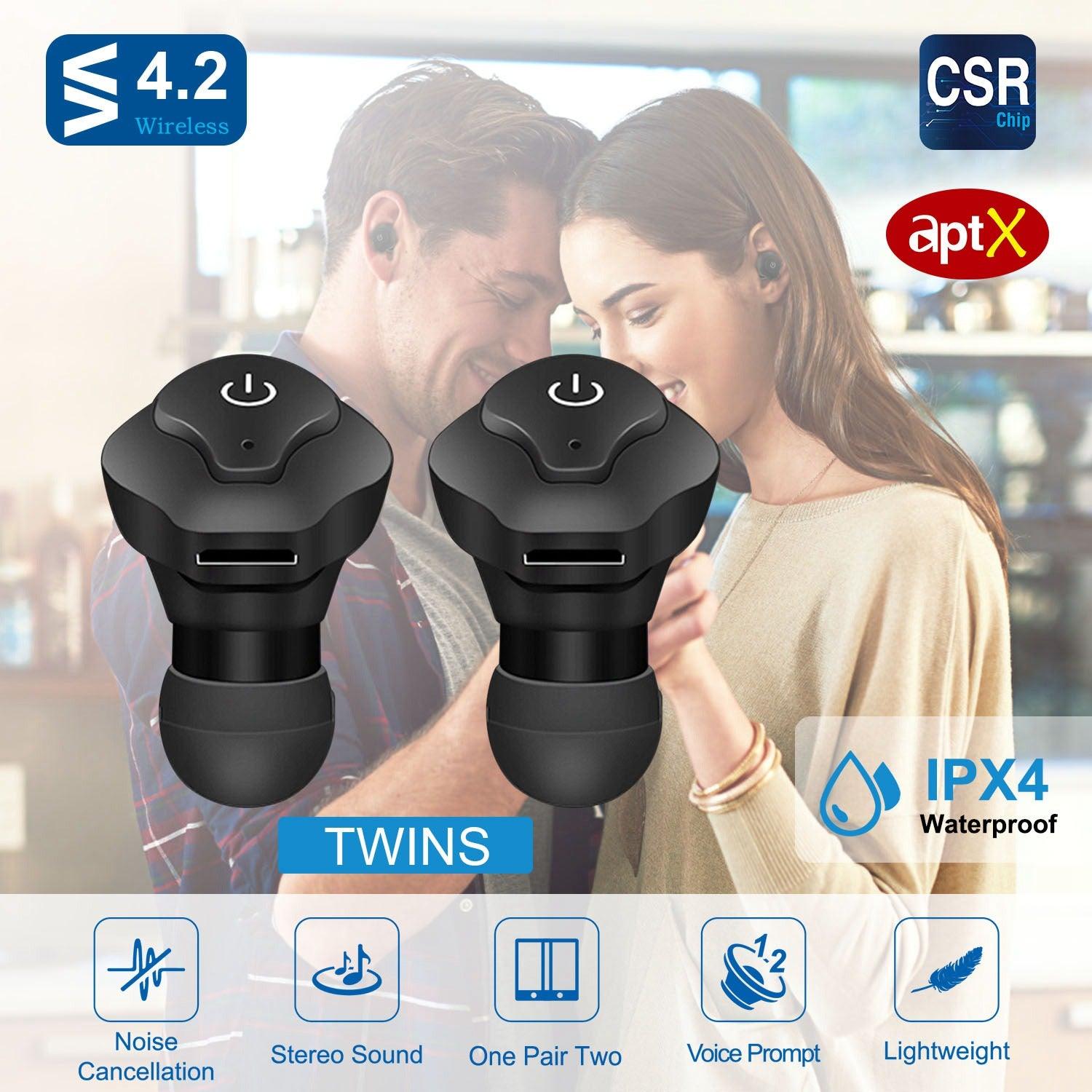True Wireless Earbuds Bluetooth 4.2 aptX CVC 6.0 Noise Cancelling Business Driving Walking TWS