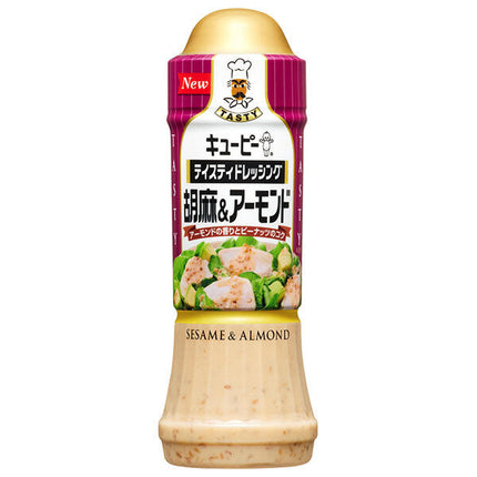 QooPee Tasty Dressing, assaisonnement au sésame et aux amandes, 12 bouteilles de 210 ml en plastique.