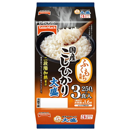 Table Mark Fluffy texture Domestic Koshihikari large serving rice 3-meal pack (250g x 3 pieces) x 8 bags [shipped in Japan]