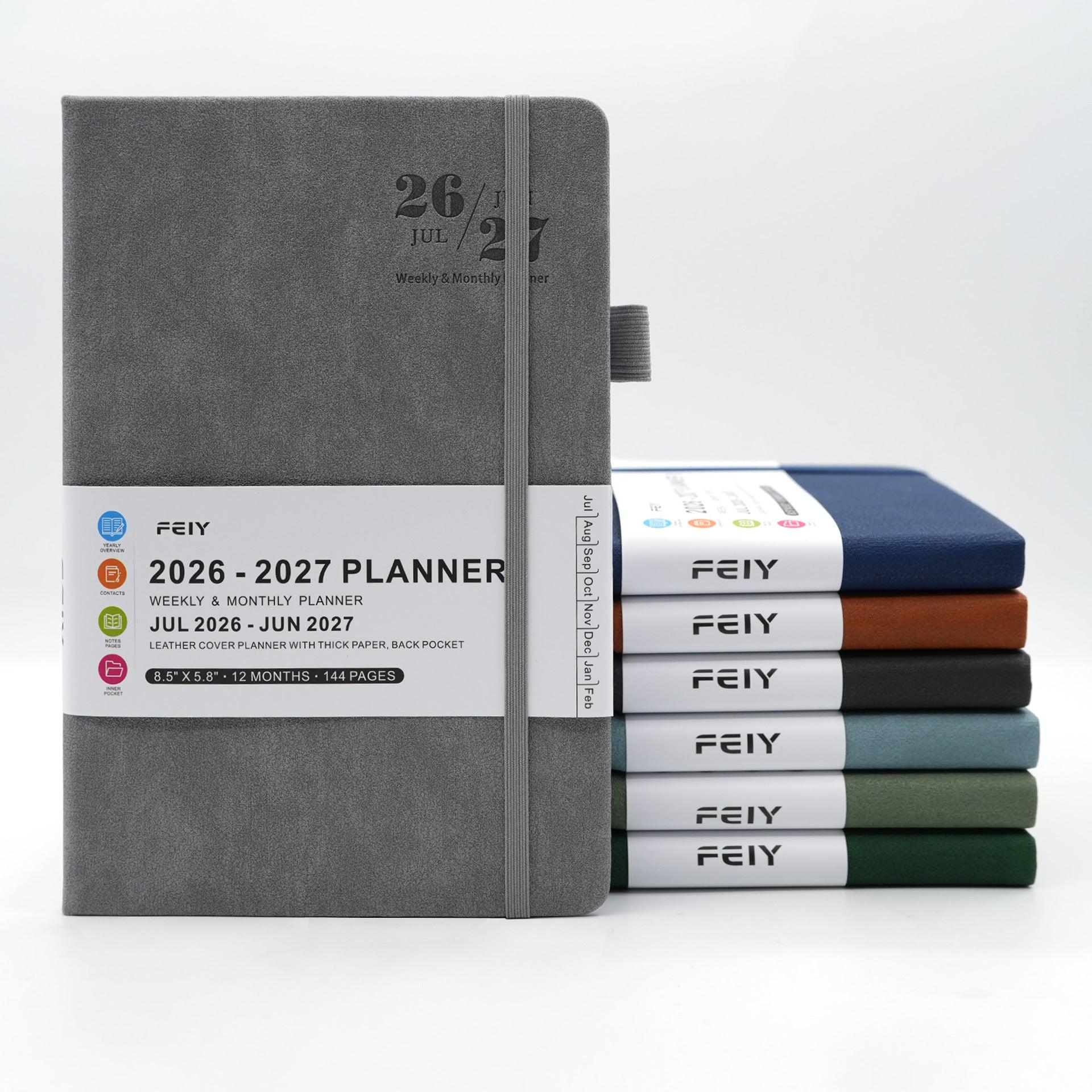 2026–2027 Weekly Monthly Planner Notebook – A5 Faux Leather Cover, 100gsm, Sewn Binding (7 Colours)