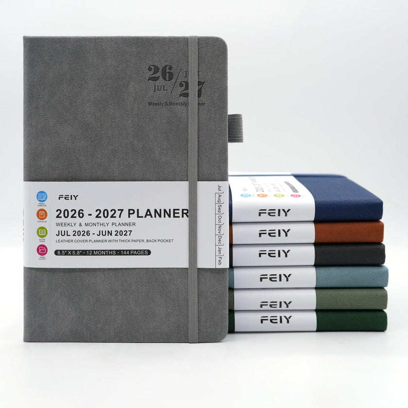 2026–2027 Weekly Monthly Planner Notebook – A5 Faux Leather Cover, 100gsm, Sewn Binding (7 Colours)