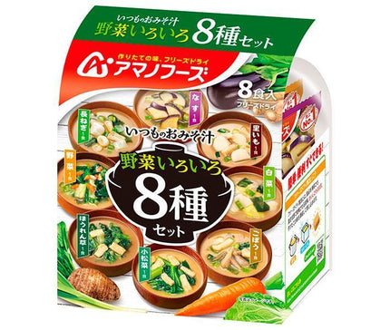 Amano Foods Freeze-Dried Miso Soup with 8 Types of Vegetables, 8 Meals x 12 Bags 