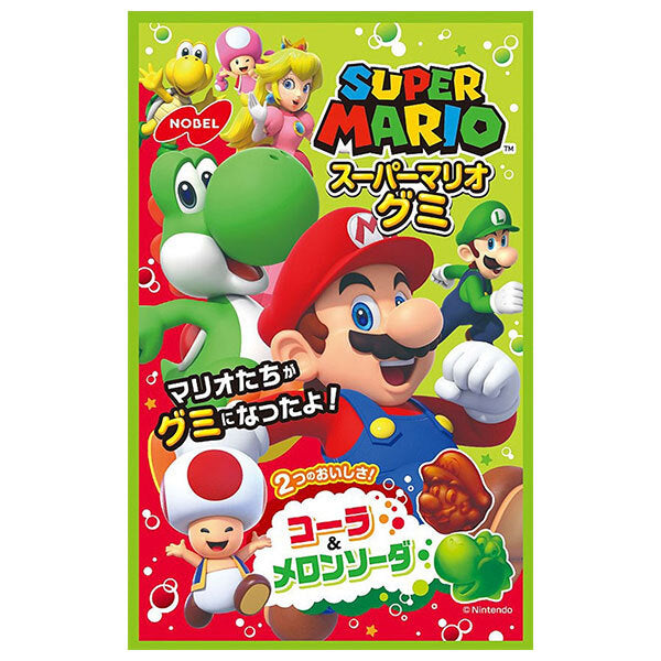 Gommes Super Mario de Nobel Seika, saveurs cola et melon soda, 50g x 6 sachets.