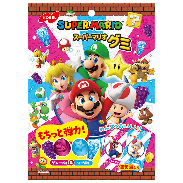 Nobel Seika Super Mario Gummy Grape Flavor & Soda Flavor 85g x 6 bags [Shipped in Japan]