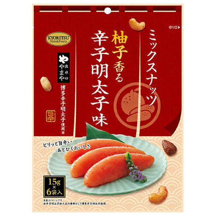 Kyoritsu Foods Mixed Nuts Yuzu Scented Karashi Mentaiko Flavor 90g (15g x 6 bags) x 6 bags [Shipped in Japan]