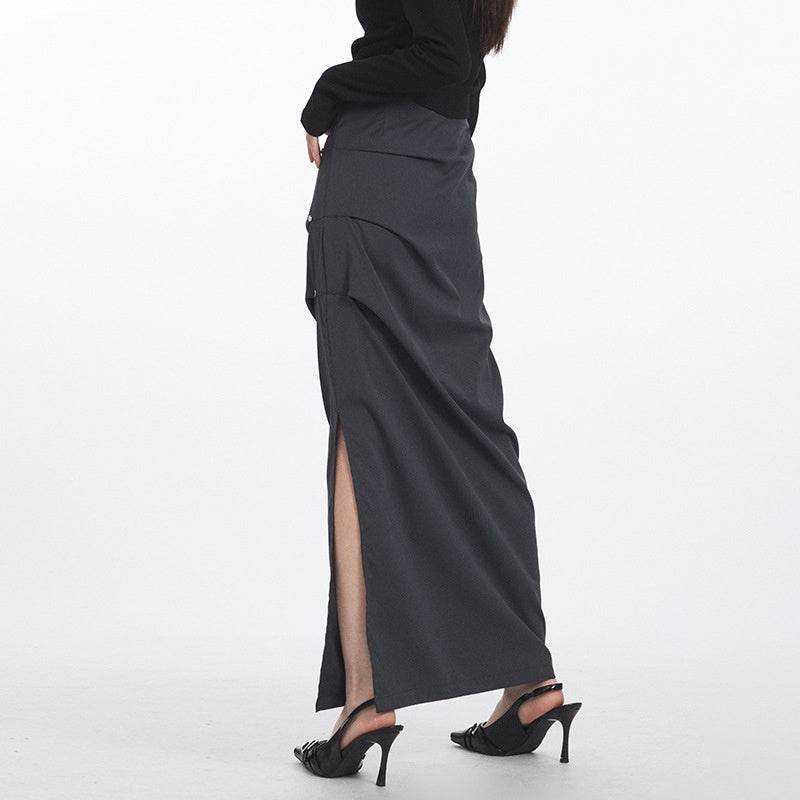Retro  Design Casual Temperament Side Slit long Pencil Skirt for work