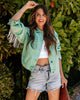 Denim Jacket Women – Light Green Cotton Long Sleeve Jacket