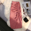 Women's drawstring Side Slit Pleated Hip Midi Skirt