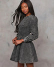 Elegant Patchwork Waist-slimming Women's Denim Long Sleeve Dress