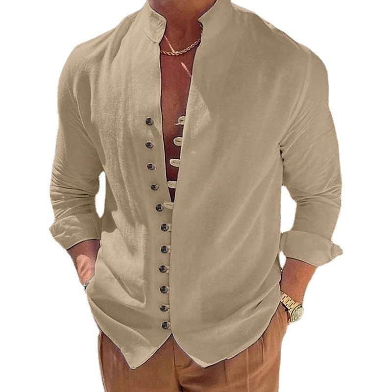 Men's Cotton Linen Casual Loose Long Sleeve Shirt