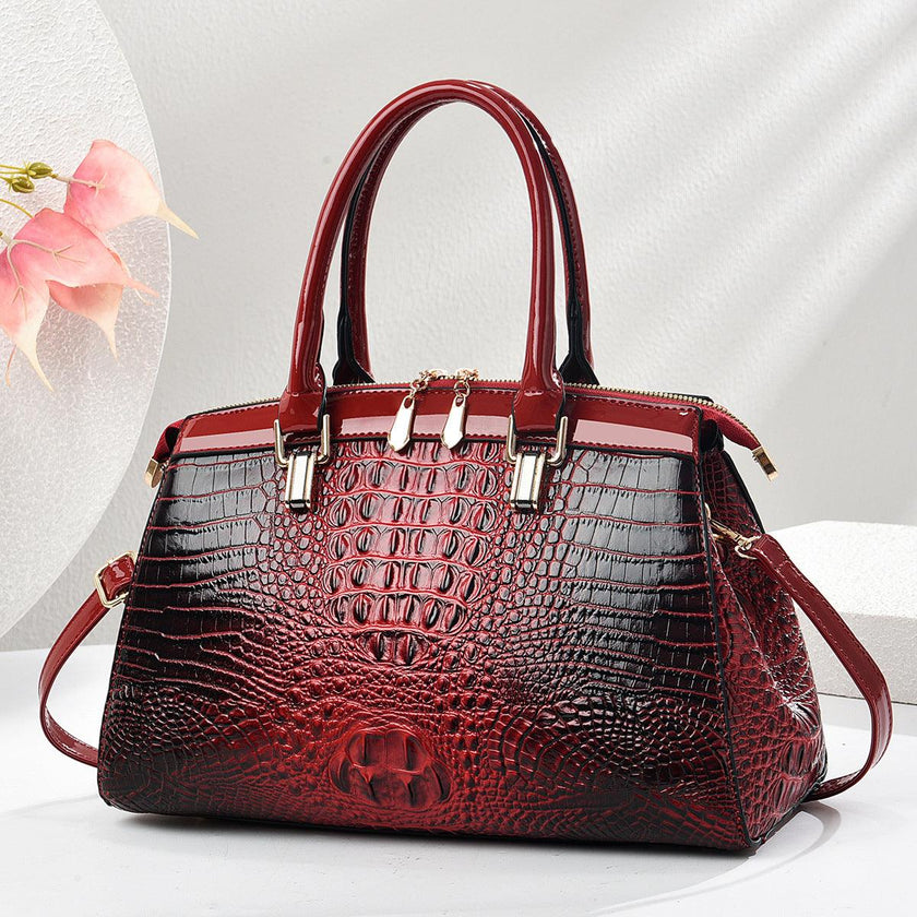Women's Large-Capacity Patent Leather Commuter Handbag with Crocodile Pattern