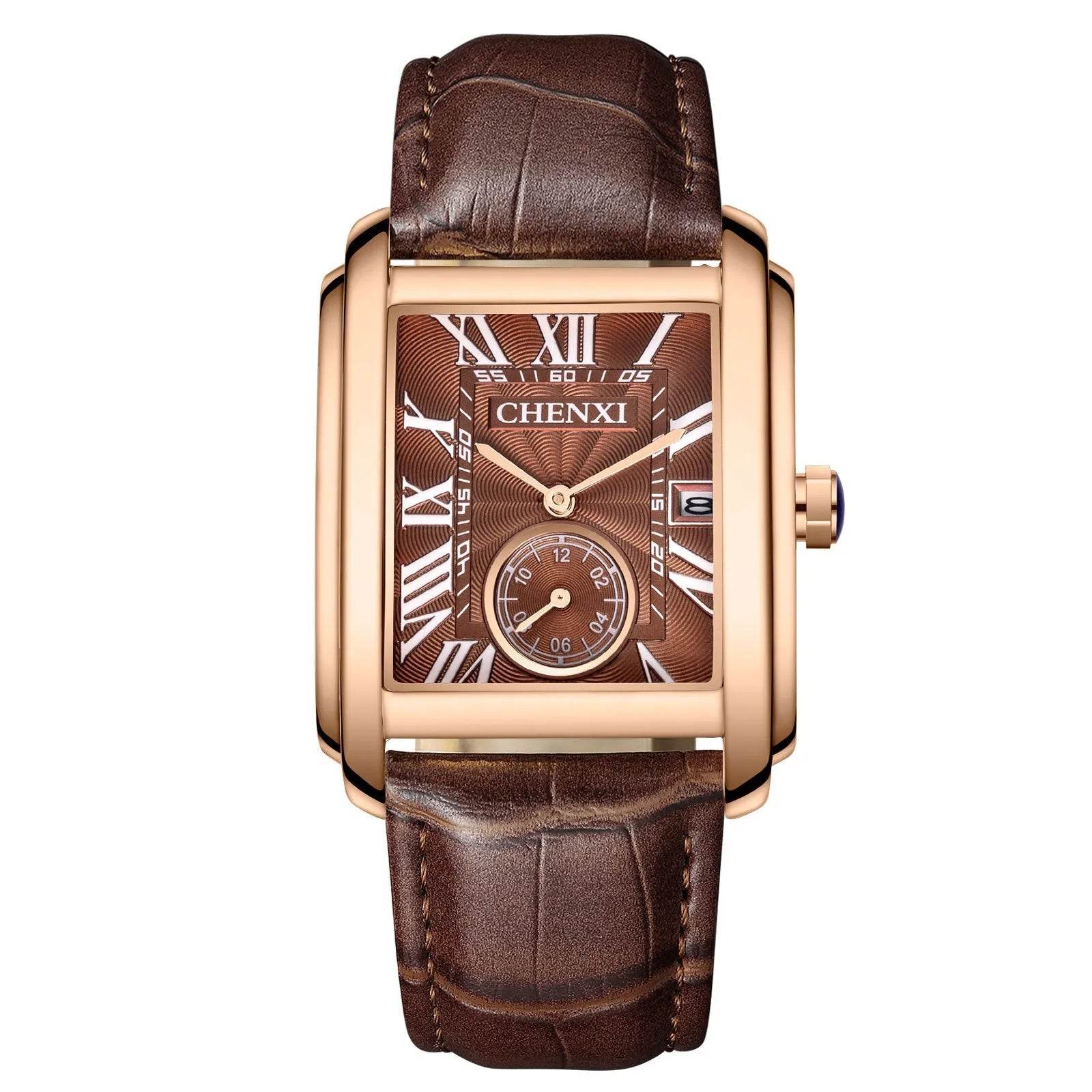 Square Quartz Leather Strap Alloy Watch Men