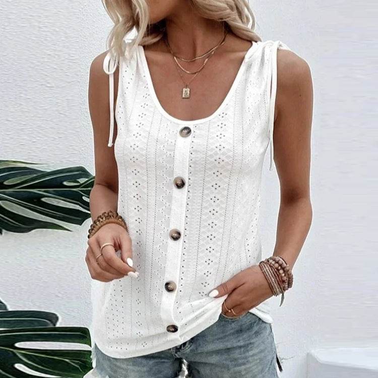 Casual summer U-neck Vest Women Shoulder With Bow Tie Summer blouse top