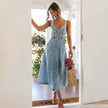 Women's sleeveless Denim Buckle Strap Midi maxi Dress