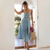 Women's sleeveless Denim Buckle Strap Midi maxi Dress