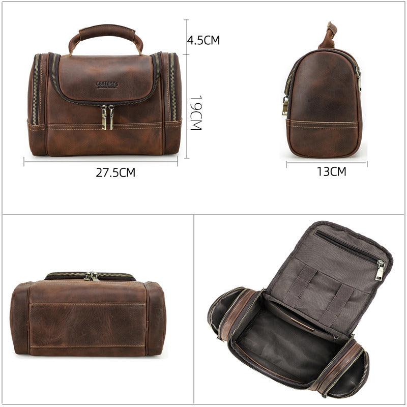 Crazy Horse Leather Travel Toiletry Bag Large Capacity Retro Men’s Dopp Kit