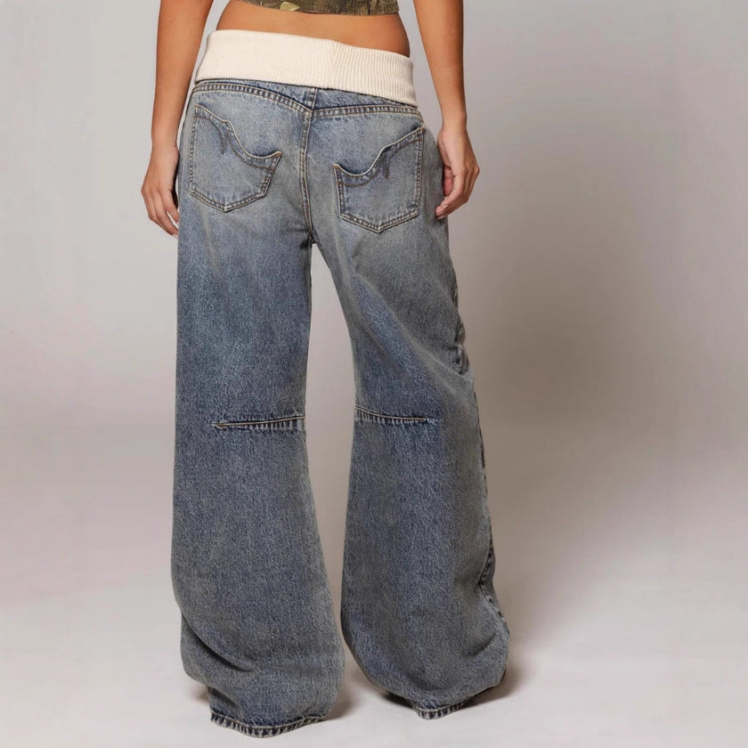 Women's Baggy Straight Leg Trousers with Pockets