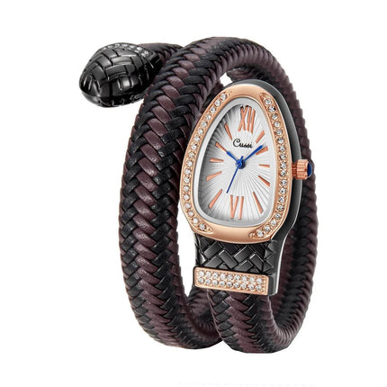 Snake Watch Fashion,  Quartz Watch With Diamond Leather Strap