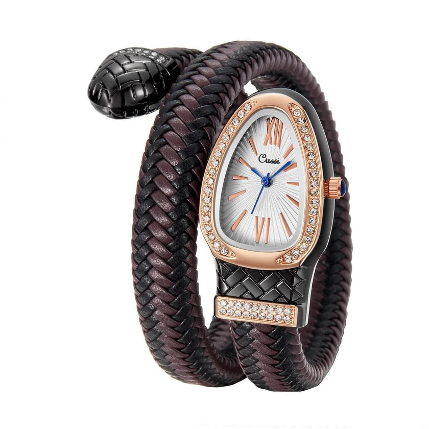Snake Watch Fashion,  Quartz Watch With Diamond Leather Strap