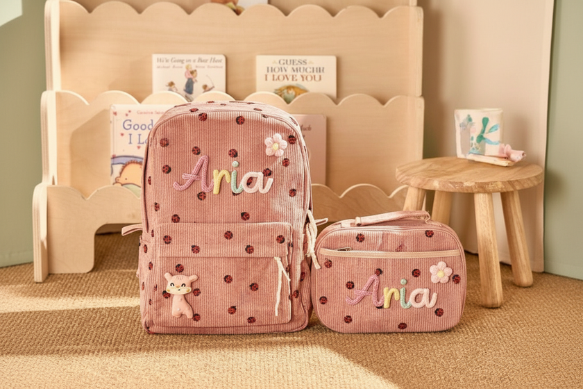 Kids Corduroy Backpack & Lunch Bag Set – Handmade Chunky Yarn, 7 Colour Combos