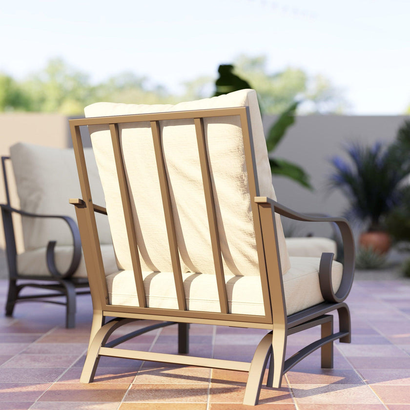 5 Piece Backyard Patio Furniture Set, Outdoor Furniture Set with 2 Rocking Chairs, 3-Seat Sofa, and 2 Ottomans, Beige