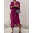 Batwing Sleeve V-neck Dress Summer Pure Color Tied Irregular Wrap Midi Dresses for Women