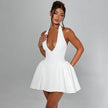 Women's Deep V-Neck Halter Mini Dress – Backless Party & Date Night Dress