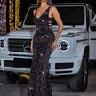 High Slit Sequined Evening Party  Cocktail dress
