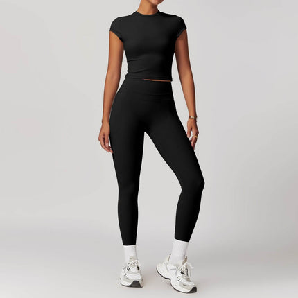 2pcs Nude feel short sleeve Workout Clothes for women Yoga Gym Clothes set