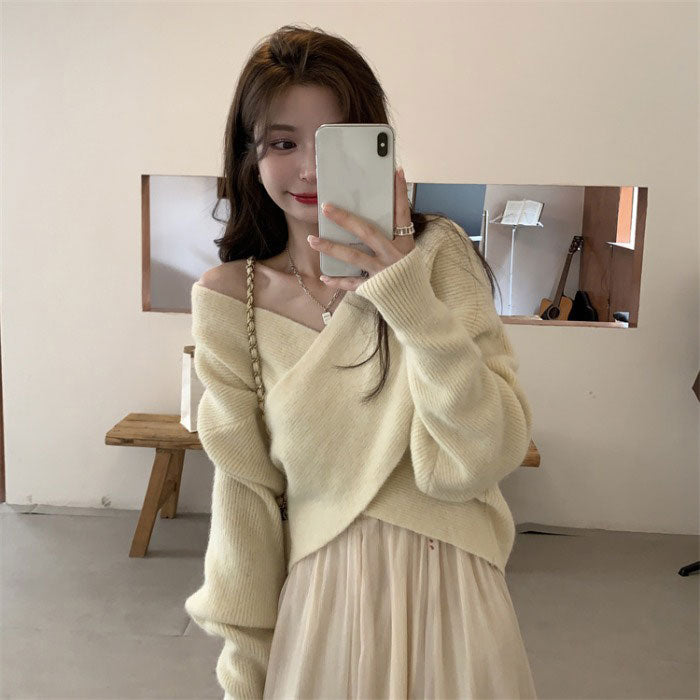 Women's Slouchy Knit Top – Apricot Solid Colour Winter Knitted Top S to 2XL