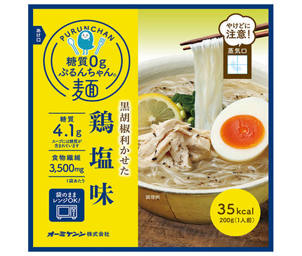 Omikenshi 0g Carbohydrate Purunchan Noodles, Chicken Salt Flavor, 200g x 12 Bags 