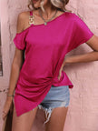 Women Clothes Off Shoulder Blouse Summer Irregular Design Tops Shirt