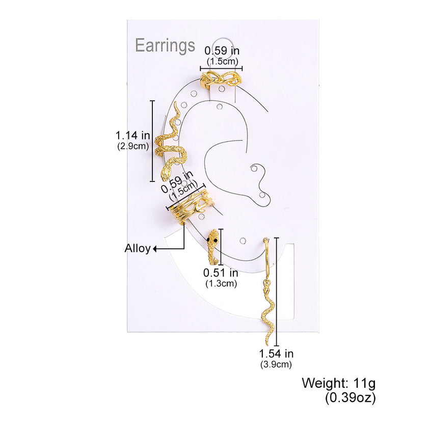 Gold Snake Ear Cuff Set – 4-Piece No-Piercing Ear Clips for Women