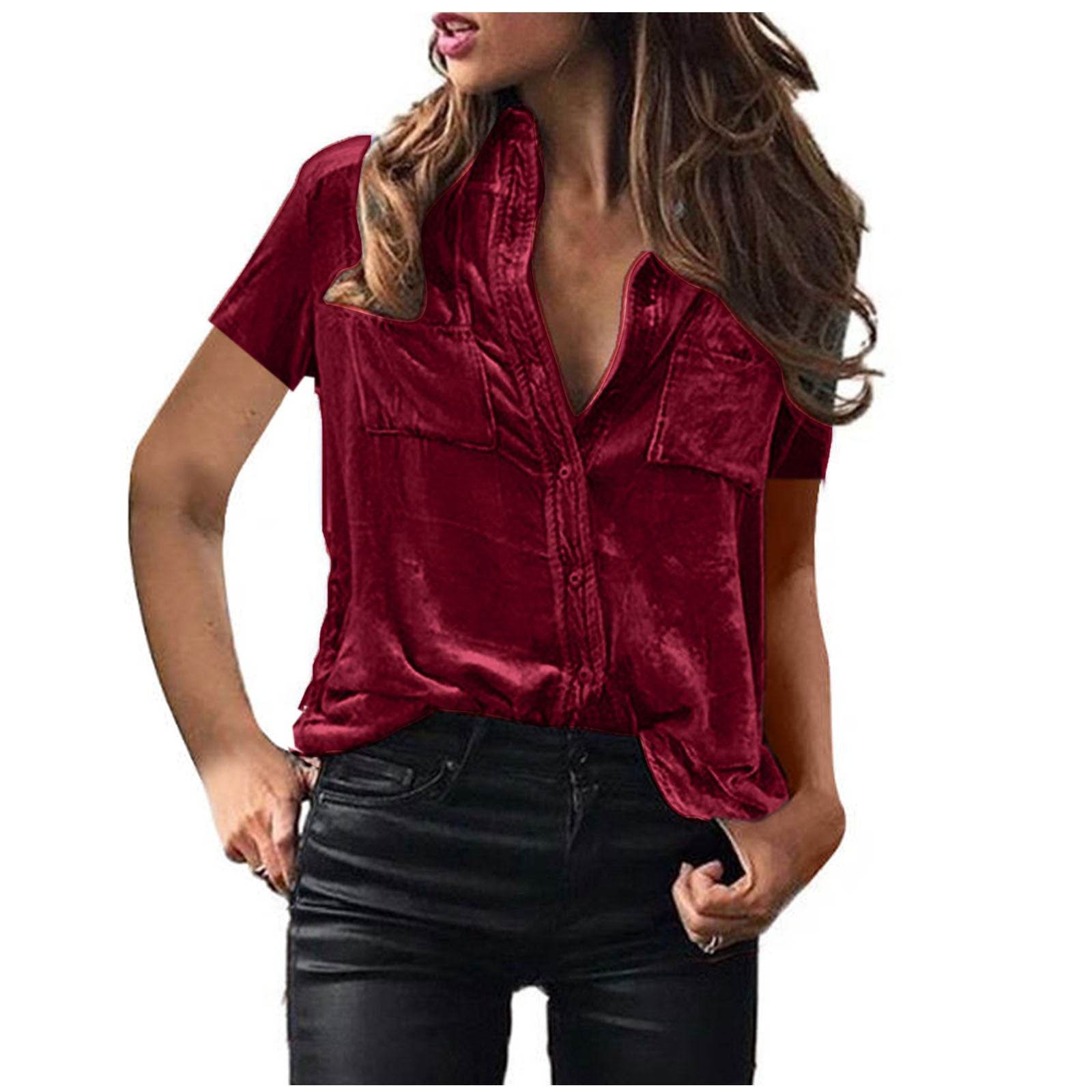 European And American Spring And Summer Pocket Short Sleeve Suede Shirt For Women