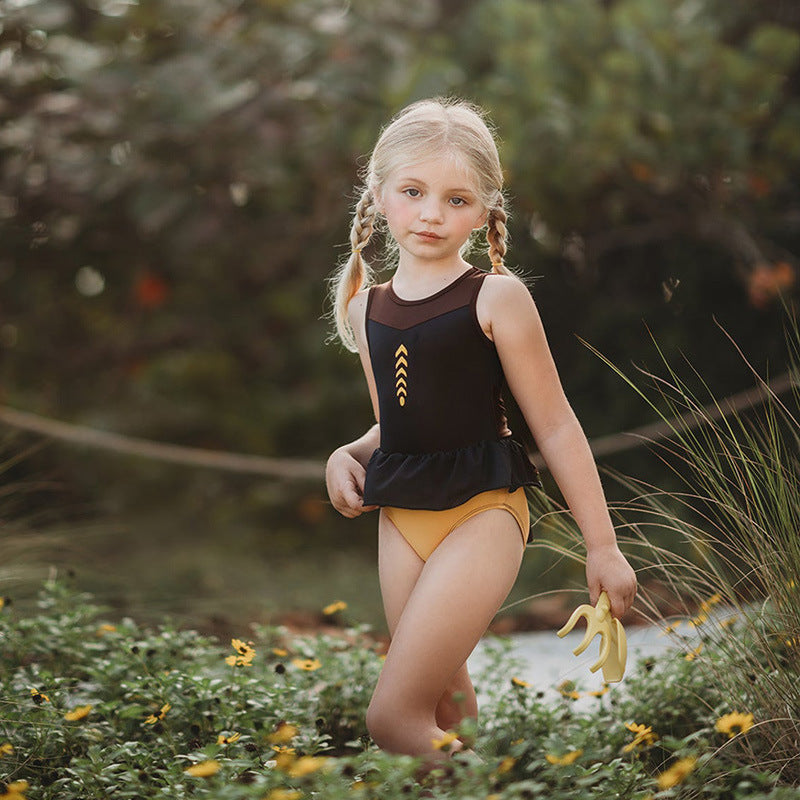 Kids Two-Piece Swimsuit Set – Girls Polyester Swim Top & Shorts in 5 Styles (Size 100–140)